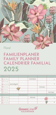 GreenLine Floral 2025 Familienplaner - Familien-Kalender - Kinder-Kalender - 22x45