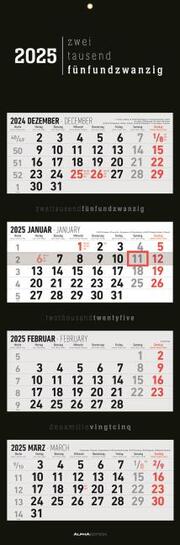 4-Monatskalender Black 2025 - Büro-Kalender 33x20 cm (geschlossen), 33x100 (geöffnet) - faltbar - mit Datumsschieber - Alpha Edition