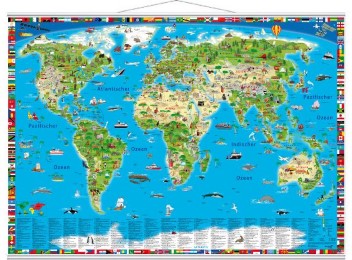 Illustrierte Weltkarte mit Metall-Beleistung