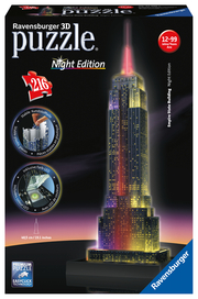 Ravensburger 3D Puzzle 12566 - Empire State Building Night Edition - eines der bekanntesten Wahrzeichen von New York - LED beleuchtetes Gebäude - ab 10 Jahren