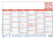 Arbeitstagekalender blau/rot 2025 - A4 (29,7 x 21 cm) - 6 Monate auf 1 Seite - Tafelkalender - Plakatkalender - Jahresplaner - 910-0015