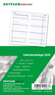 Kalender-Ersatzeinlage 2025 - für den Taschenplaner Typ 520 - 8,8x15,2 cm - 1 Monat auf 2 Seiten - separates Adressheft - faltbar - Notiz-Heft - 520-6198