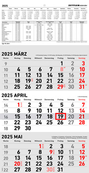 3-Monatskalender 2025 - 23,7x44,8 schwarz/rot - mit Motiv - Datumsschieber - 951-0011