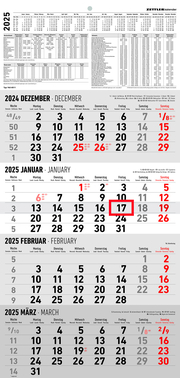4-Monatskalender 2025 - Büro-Kalender 30x49 cm (geöffnet) - mit Datumsschieber - Zettler - 960-0011