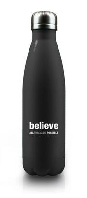 Isolierflasche 'Believe all things are possible' - schwarz