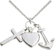 Halskette mit Kreuz-, Herz- und Ankeranhänger (versilbert)