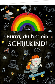 Grußkarte Regenbogen - Hurra, du bist ein Schulkind!
