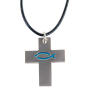 Kette 'Kreuz mit Ichtys-Fisch' - blau - Cover
