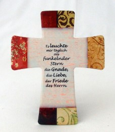 Keramik-Kreuz 'Es leuchte mir täglich als funkelnder Stern die Gnade, die Liebe, der Friede des Herrn'