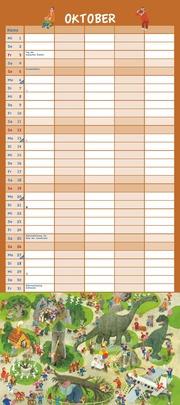 Ali Mitgutsch Familienkalender 2025 - Wandkalender - Familienplaner mit 5 Spalten - Format 22 x 49,5 cm - Illustrationen 10