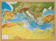 Reliefkarte Mittelmeer 1:5,5 Mio mit Naturholzrahmen