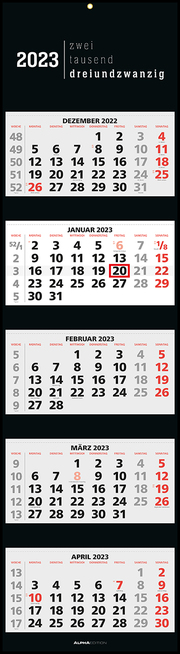 5-Monatskalender Black 2023 - Büro-Kalender 33x120 (geöffnet) - faltbar - mit Datumsschieber - Alpha Edition