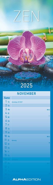 Streifenplaner Mini Zen 2025 - Streifen-Kalender 9,5x33 cm - Harmonie und Achtsamkeit - Wandplaner - Küchenkalender - Alpha Edition