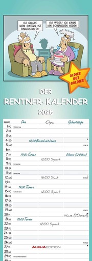 Rentnerkalender 2025 - Streifen-Kalender 15x42 cm - mit lustigen Cartoons - Humor-Kalender - Wandplaner - Alpha Edition