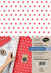 Weihnachtsgeschenkpapier-Set: Sterne rot/weiß