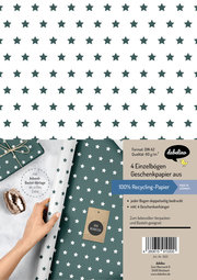 Weihnachtsgeschenkpapier-Set: Sterne grün/weiß