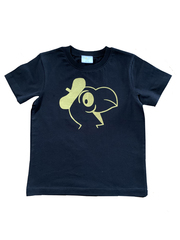 Globi-T-Shirt schwarz mit goldenem Kopf 110/116