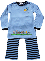 Globine Pyjama, hellblau gestreift, Mäuse, 98/104