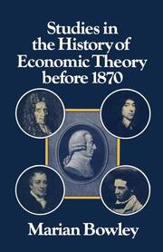Studies in the History of Economic Theory before 1870