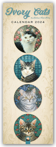 Ivory Cats - Gemalte Katzen - Slimline-Kalender 2024