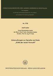 Untersuchungen zur Sprache von Kants Kritik der reinen Vernunft