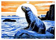 Linolwelt - Meeresbewohner und Kunst (Wandkalender 2024 DIN A4 quer), CALVENDO Monatskalender - Illustrationen 12