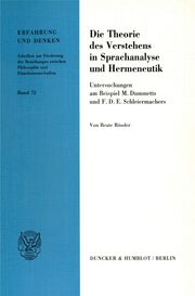 Die Theorie des Verstehens in Sprachanalyse und Hermeneutik. - Cover
