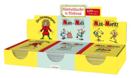 Display Mini-Bilderbücher Max und Moritz, Der Struwwelpeter, Maus und Molli