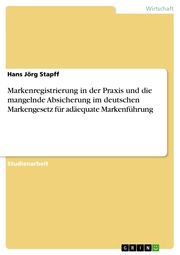 Markenregistrierung in der Praxis und die mangelnde Absicherung im deutschen Markengesetz für adäequate Markenführung - Cover