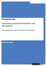 Synonymy, synonym dictionaries and thesauruses - Cover
