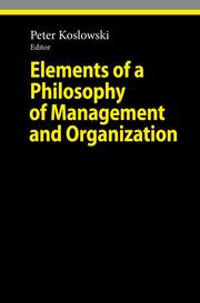 Elements of a Philosophy of Management and Organization - Cover