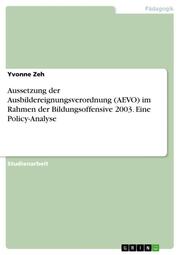 Aussetzung der Ausbildereignungsverordnung (AEVO) im Rahmen der Bildungsoffensive 2003. Eine Policy-Analyse