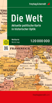 Weltkarte: Aktuelle Karte im antiken Stil, 1:20.000.000, gefaltet, freytag & berndt