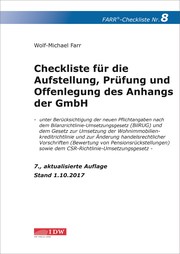 Checkliste 8 für die Aufstellung, Prüfung und Offenlegung des Anhangs der GmbH