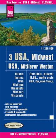 Landkarte USA 03, Mittlerer Westen/USA, Midwest (1.1.250.000): Illinois, Indiana, Iowa, Michigan, Minnesota, Missouri, Wisconsin