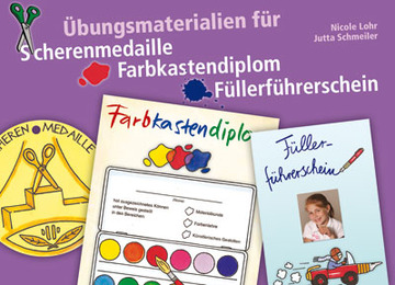 Übungsmaterialien für Scherenmedaille, Farbkastendiplom & Füllerführerschein