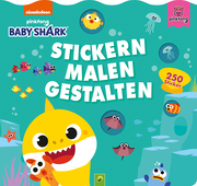 Baby Shark Stickern, Malen, Gestalten. Kreative Beschäftigung mit Baby Hai und s