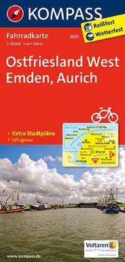 KOMPASS Fahrradkarte 3031 Ostfriesland West, Emden, Aurich, 1:70000