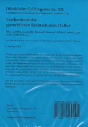 Gewerblicher Rechtschutz, TaBu, Dürckheim-Griffregister Nr. 401,153 bedruckte Aufkleber für das Taschenbuch des Gewerblichen Rechtschutzes. Stand: 2016
