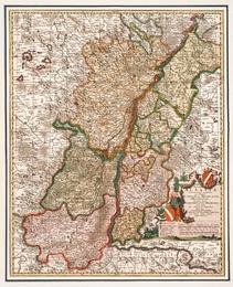 Historische Karte: Elsaß, Sundgau, Breisgau, Ortenau, Markgrafschaft Baden und Durlach, um 1702