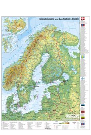Skandinavien und Baltikum physisch, Wandkarte mit Metallbeleistung
