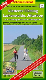 Große Radwander- und Wanderkarte Niederer Fläming, Luckenwalde, Jüterbog mit Flaeming-Skate und FlämingWalk