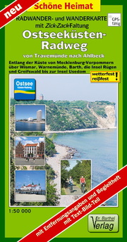 Radwander- und Wanderkarte mit Zick-Zack-Faltung Ostseeküsten-Radweg von Travemünde nach Ahlbeck