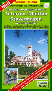 Radwander- und Wanderkarte Mecklenburgische Schweiz, Teterow, Malchin, Stavenhagen und Umgebung