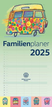 arti promotion - VW 2025 Familienplaner, 22x45cm, Kalender mit bunten VW Modellen, 5 Spalten, viel Platz für Notizen und internationales Kalendarium, mit Spiralbindung