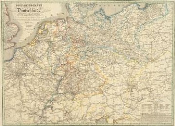Post-Reise-Karte (Postkutschenstreckenkarte) von Deutschland 1828