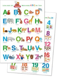 2 Fragenbär-Lernposter: Mein erstes ABC der Tiere + Zahlen und Mengen von 1 bis 20, L 70 x 100 cm