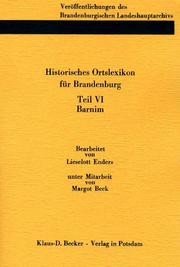 Historisches Ortslexikon für Brandenburg VI: Barnim - Cover