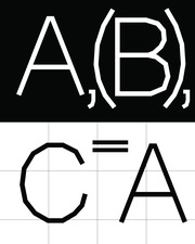 A,(B), C = A