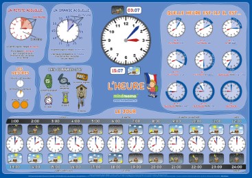 mindmemo Lernposter- L'HEURE - Französisch lernen Uhrzeit für Kinder Uhr lernen